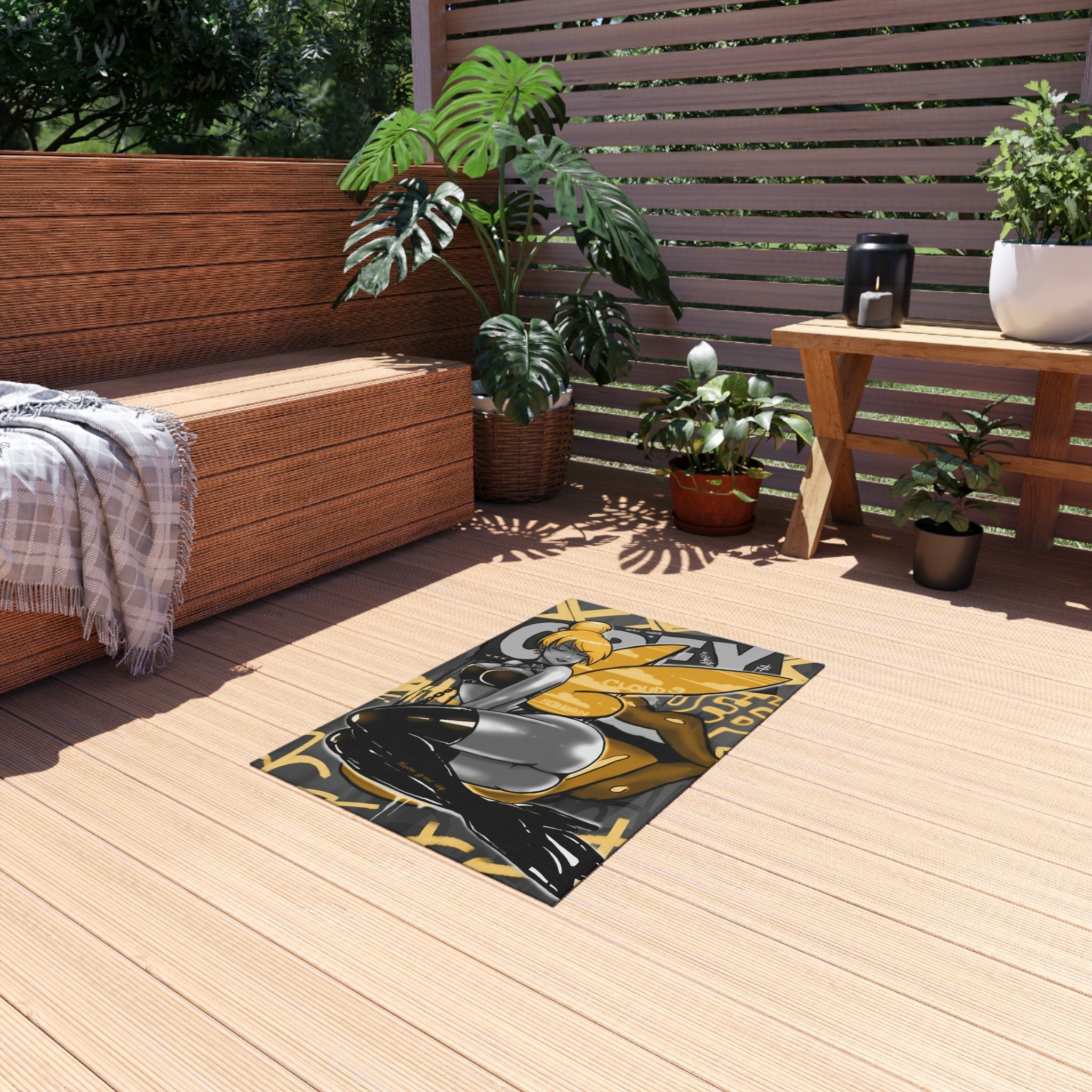 Obey w/ Tinker Bell Sensual Black&Gold Rug