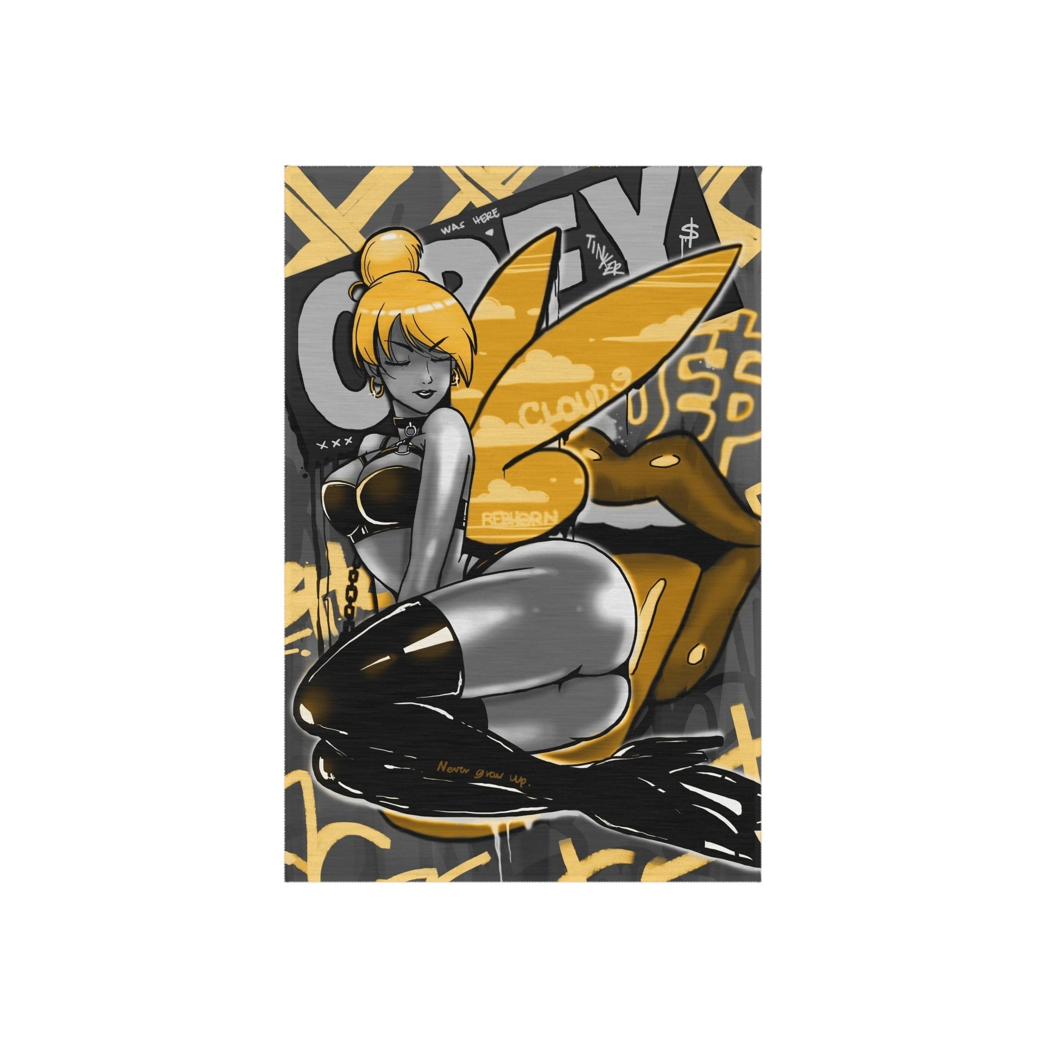 Obey w/ Tinker Bell Sensual Black&Gold Rug
